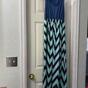 Blue and Black Chevron Maxi Dress